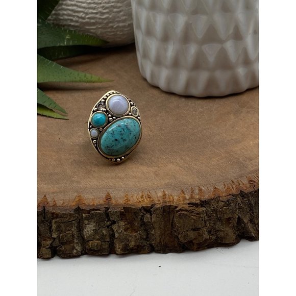 Sterling Silver Multi-Gemstone Size 5 Ring Turquoise Topaz - Picture 2 of 5